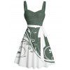 Mini Robe de Vacances Ceinturée Feuille Imprimée en Blocs de Couleurs sans Manches à Volants - Vert profond XL | US 12