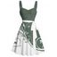 Mini Robe de Vacances Ceinturée Feuille Imprimée en Blocs de Couleurs sans Manches à Volants - Vert profond XL | US 12