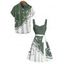 Colorblock Leaf Print Ruched Bust Mini Belted Dress And Short Sleeve Vacation Shirt Matching Outfit - Bleu S | US 4