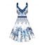 Robe de vacances à motif de feuilles de palmier, bretelles en O, sans manches, coupe trapèze, mini-robe bohème - Bleu XXL | US 14