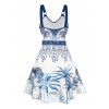 Robe de vacances à motif de feuilles de palmier, bretelles en O, sans manches, coupe trapèze, mini-robe bohème - Bleu XXL | US 14