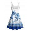 Robe de plage courte à col en cœur et motif de feuilles de palmier, buste froncé - Bleu XXXXXL | US 20