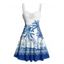 Robe de plage courte à col en cœur et motif de feuilles de palmier, buste froncé - Bleu XXXXXL | US 20