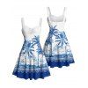 Robe de plage courte à col en cœur et motif de feuilles de palmier, buste froncé - Bleu XXXXXL | US 20