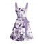Robe de vacances à motif de fleurs, papillons et feuilles, buste froncé, ceinture, col en cœur, coupe trapèze, mini, décontractée - Pourpre XXXXXL | US 20