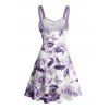 Robe de vacances à motif de fleurs, papillons et feuilles, buste froncé, ceinture, col en cœur, coupe trapèze, mini, décontractée - Pourpre XXXXXL | US 20