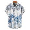 Chemise de vacances à manches courtes et boutons pour homme, motif palmier, fleurs et feuilles - Bleu 5XL