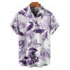 Chemise de vacances à manches courtes et boutons pour homme, motif floral, papillon et feuilles, décontractée - Pourpre 5XL