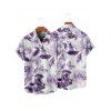 Chemise de vacances à manches courtes et boutons pour homme, motif floral, papillon et feuilles, décontractée - Pourpre 5XL