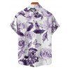 Chemise de vacances à manches courtes et boutons pour homme, motif floral, papillon et feuilles, décontractée - Pourpre 5XL