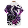 Chemise gothique à manches courtes et boutons pour homme, motif crânes, roses et dragons, style vacances - Concorde 5XL