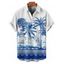 Chemise de vacances à imprimé palmiers pour homme, boutonnée, retroussée, manches courtes, pour la plage - Bleu 5XL