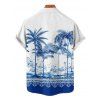 Chemise de vacances à imprimé palmiers pour homme, boutonnée, retroussée, manches courtes, pour la plage - Bleu 5XL