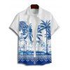 Chemise de vacances à imprimé palmiers pour homme, boutonnée, retroussée, manches courtes, pour la plage - Bleu 5XL