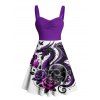 Robe gothique à col en cœur et mini robe trapèze à motif de dragon et de crânes, buste froncé - Concorde M | US 6