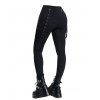Pantalon gothique ajouré de couleur unie avec œillets et chaîne embellie, pantalon skinny long taille haute - Noir XXL | US 14