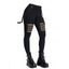 Pantalon gothique ajouré de couleur unie avec œillets et chaîne embellie, pantalon skinny long taille haute - Noir XXL | US 14