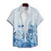 Chemise de vacances à motif végétal pour homme, boutonnée, retroussée, manches courtes, décontractée - Bleu 5XL