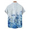 Chemise de vacances à motif végétal pour homme, boutonnée, retroussée, manches courtes, décontractée - Bleu 5XL