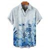 Chemise de vacances à motif végétal pour homme, boutonnée, retroussée, manches courtes, décontractée - Bleu 5XL