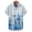 Chemise de vacances à motif végétal pour homme, boutonnée, retroussée, manches courtes, décontractée - Bleu 5XL