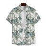 Chemise de vacances pour homme à motif de feuilles d'hibiscus et de fleurs, boutonnée, retroussée, manches courtes, décontractée - Vert clair 5XL