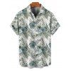 Chemise de vacances pour homme à motif de feuilles d'hibiscus et de fleurs, boutonnée, retroussée, manches courtes, décontractée - Vert clair 5XL