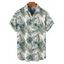 Chemise de vacances pour homme à motif de feuilles d'hibiscus et de fleurs, boutonnée, retroussée, manches courtes, décontractée - Vert clair 5XL