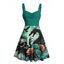Robe gothique à col en cœur et mini robe trapèze à motif de dragon et de crânes, buste froncé - Vert profond XXXXXL | US 20