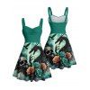 Robe gothique à col en cœur et mini robe trapèze à motif de dragon et de crânes, buste froncé - Vert profond XXXXXL | US 20