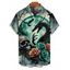 Chemise gothique à manches courtes et boutons pour homme, motif crânes, roses et dragons, style vacances - Vert profond 5XL