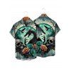 Chemise gothique à manches courtes et boutons pour homme, motif crânes, roses et dragons, style vacances - Vert profond 5XL