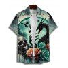 Chemise gothique à manches courtes et boutons pour homme, motif crânes, roses et dragons, style vacances - Vert profond 5XL