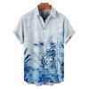 Vacation Couple Outfit Plant Pattern Ruched Bust Sweetheart Neck A Line Mini Dress and Button Up Shirt Casual Matching Outfit - Bleu S | US 4