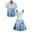 Vacation Couple Outfit Plant Pattern Ruched Bust Sweetheart Neck A Line Mini Dress and Button Up Shirt Casual Matching Outfit - Bleu S | US 4