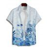 Vacation Couple Outfit Plant Pattern Ruched Bust Sweetheart Neck A Line Mini Dress and Button Up Shirt Casual Matching Outfit - Bleu S | US 4