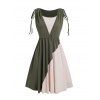 Robe 2 en 1 décontractée à taille haute et sans manches, avec ceinture à anneaux et épaules cintrées et colorblock - Vert profond XXL | US 14