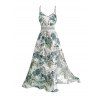 Vacation Couple Outfit Hibiscus Floral Leaf Pattern Geometric Lace Panel Hollow Out Long Dress and Button Up Shirt Casual Matching Outfit - Vert clair S | US 4