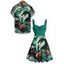 Gothic Couple Outfit Skulls Rose Dragon Pattern Ruched Bust Dress and Button Up Shirt Holiday Matching Outfit - Vert profond S | US 4