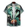 Gothic Couple Outfit Skulls Rose Dragon Pattern Ruched Bust Dress and Button Up Shirt Holiday Matching Outfit - Vert profond S | US 4
