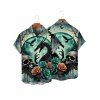 Gothic Couple Outfit Skulls Rose Dragon Pattern Ruched Bust Dress and Button Up Shirt Holiday Matching Outfit - Vert profond S | US 4