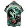 Gothic Couple Outfit Skulls Rose Dragon Pattern Ruched Bust Dress and Button Up Shirt Holiday Matching Outfit - Vert profond S | US 4