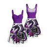 Gothic Couple Outfit Skulls Rose Dragon Pattern Ruched Bust Dress and Button Up Shirt Holiday Matching Outfit - Concorde S | US 4