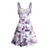 Vacation Couple Outfit Flower Butterfly Leaf Pattern Ruched Bust Belt Sweetheart Neck A Line Mini Dress and Button Up Shirt Casual Matching Outfit - Pourpre S | US 4