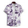 Vacation Couple Outfit Flower Butterfly Leaf Pattern Ruched Bust Belt Sweetheart Neck A Line Mini Dress and Button Up Shirt Casual Matching Outfit - Pourpre S | US 4