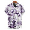 Vacation Couple Outfit Flower Butterfly Leaf Pattern Ruched Bust Belt Sweetheart Neck A Line Mini Dress and Button Up Shirt Casual Matching Outfit - Pourpre S | US 4