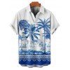 Vacation Couple Outfit Palm Tree Flower Leaf Pattern Ruched Bust Sweetheart Neck Dress and Button Up Shirt Beach Matching Outfit - Bleu S | US 4