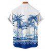 Vacation Couple Outfit Palm Tree Flower Leaf Pattern Ruched Bust Sweetheart Neck Dress and Button Up Shirt Beach Matching Outfit - Bleu S | US 4