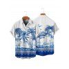 Vacation Couple Outfit Palm Tree Flower Leaf Pattern Ruched Bust Sweetheart Neck Dress and Button Up Shirt Beach Matching Outfit - Bleu S | US 4