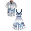 Vacation Couple Outfit Palm Tree Flower Leaf Pattern O Ring Strap Dress and Button Up Shirt Beach Matching Outfit - Bleu S | US 4